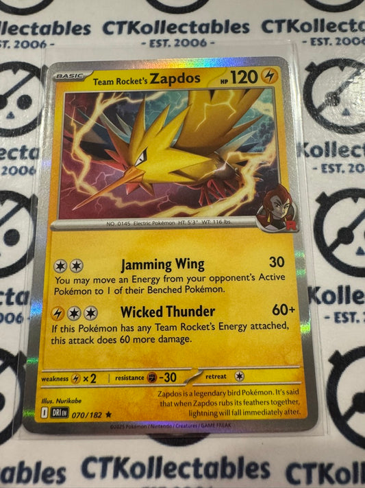 Team Rocket's Zapdos Holo Rare #070/182 Scarlet & Violet Destined Rivals Pokemon