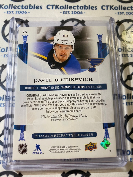 2022-23 NHL Artifacts Pavel Buchnevich Emerald 4 CLR Dual Game Used Patch #10/65