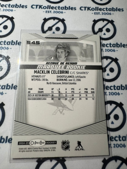 2024-25 O-Pee-Chee Hockey Marquee Rookie #545 Macklin Celebrini San Jose Sharks
