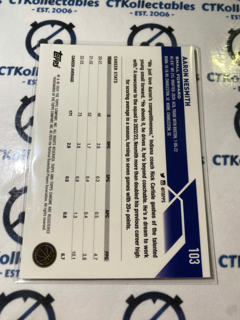 2023/24 Topps NBA Chrome Aaron Nesmith Green Logo Refractor #103 Pacers