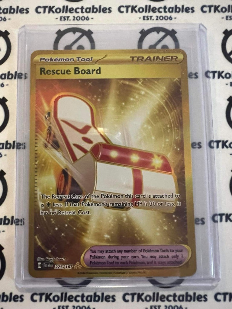 golden trainer pokemon cards Rescue Board Trainer Gold Secret Rare #225/167 Twilight Masquerade Pok – CTKollectables