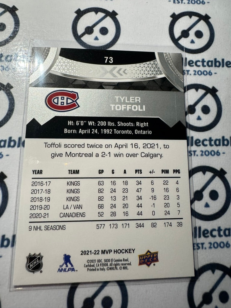 2021-22 UPPER DECK MVP Tyler Toffoli Silver Script #73 Canadiens