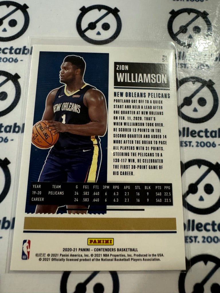 2020-21 NBA Panini Contenders Base Zion Williamson #58 Pelicans