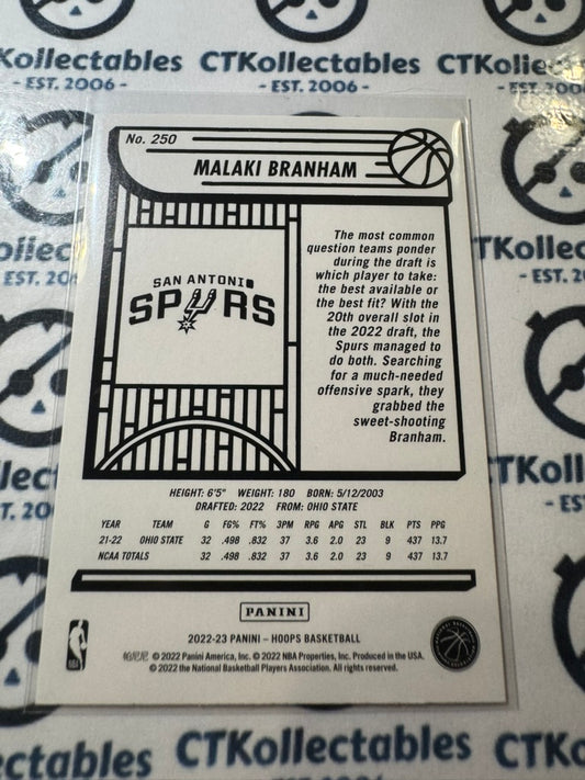 2022-23 NBA Panini Hoops Malaki Branham Rookie Card RC #250 Spurs