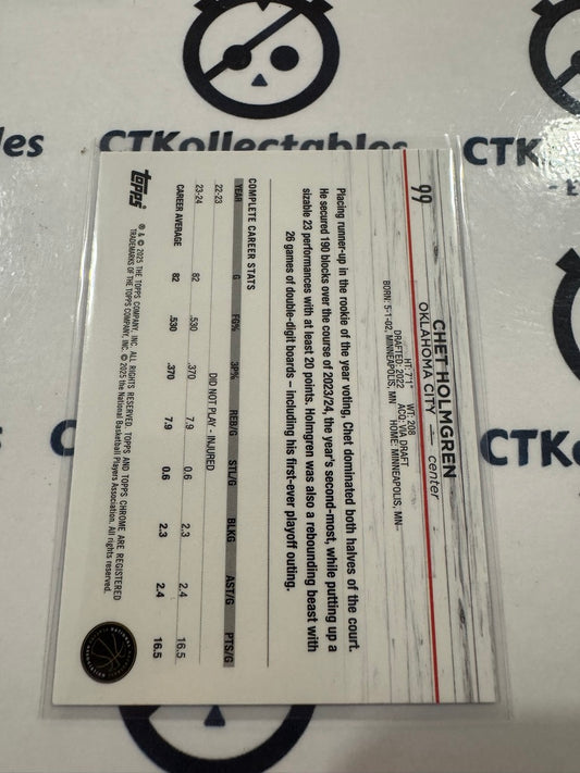 2024/25 Topps NBA Chrome Chet Holmgren Pink Refractor #99 OKC