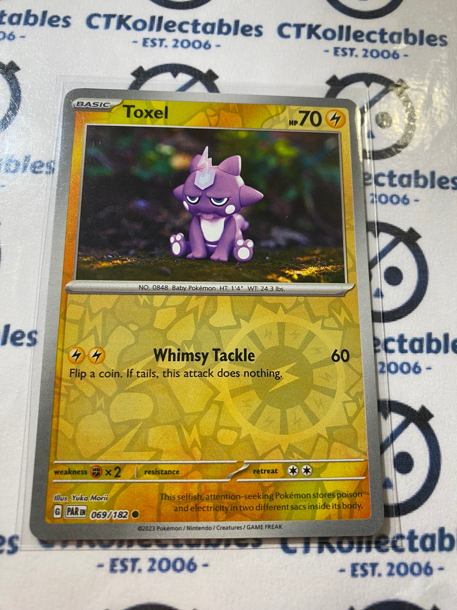 Toxel Reverse Holo #069/182 2023 Scarlet & Violet Paradox Rift Pokmon CTKollectables Toxel Reverse Holo #069/182 2023 Scarlet & Violet Paradox Rift Pokmon CTKollectables