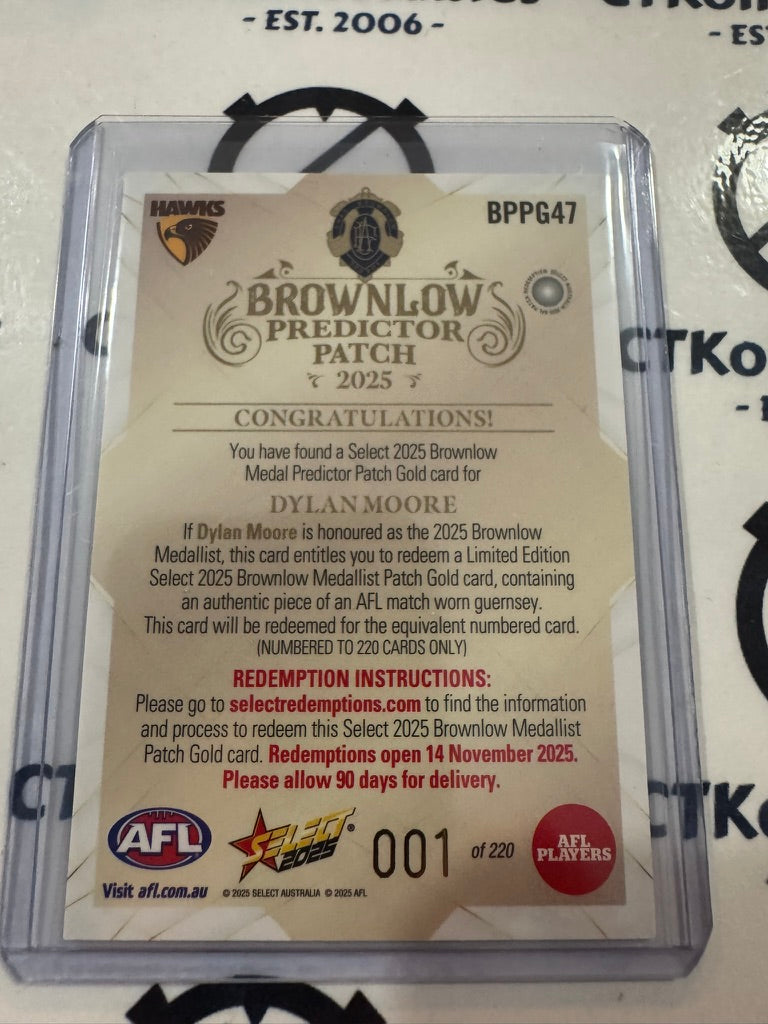 2025 AFL Footy Stars Dylan Moore Brownlow Gold Patch Predictor #BPP47 #001/220