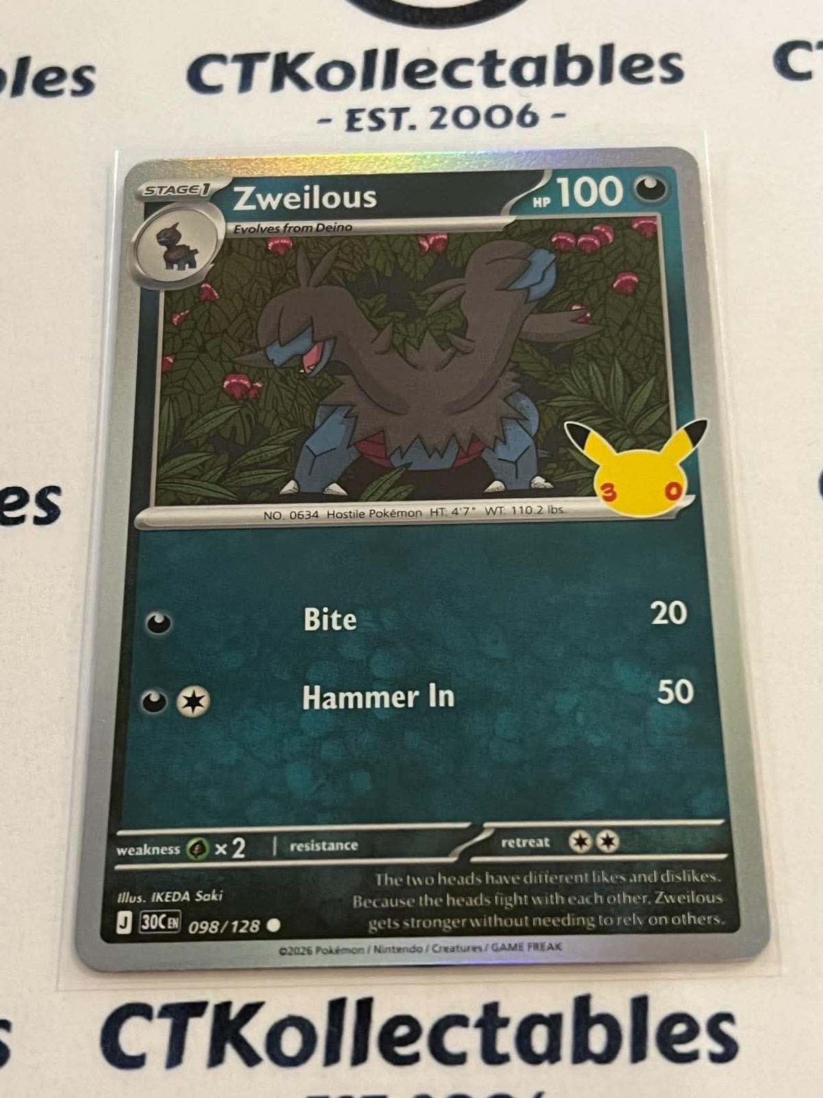 Zweilous 098/128 Holo Foil ENG 30th Anniversary Celebration Pokemon TCG