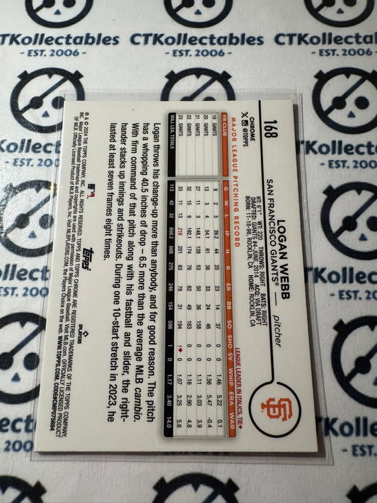 2024 Topps Chrome Baseball Logan Webb X-Fractor #168 Giants