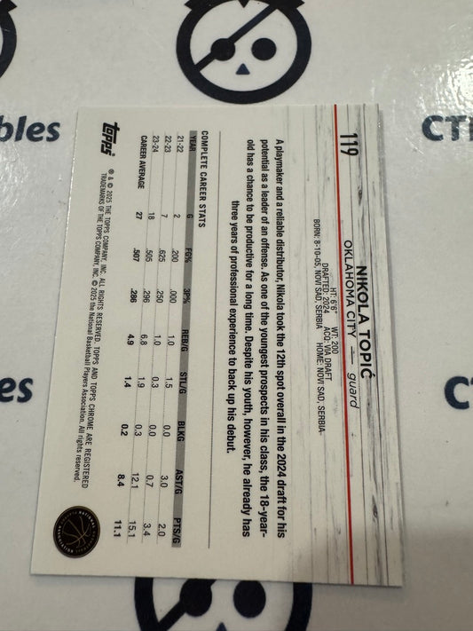 2024/25 Topps NBA Chrome Nikola Topic Rookie Base #119 OKC