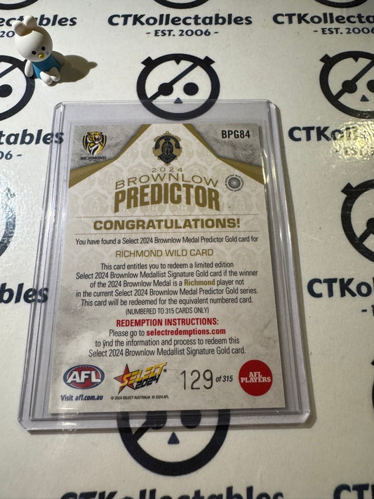 2024 AFL Footy Stars Brownlow Predictor Gold Richmond Tigers #129/315