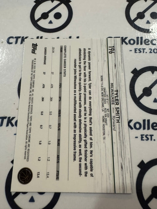 2024/25 Topps NBA Chrome Tyler Smith Rookie Base #196 Bucks