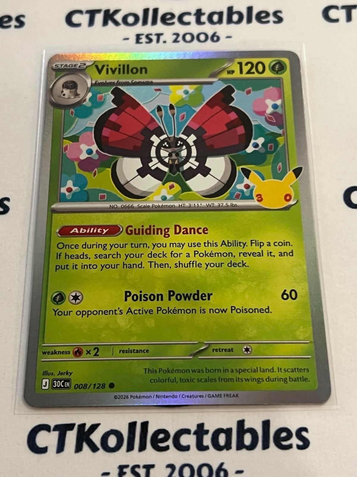 Vivillon 008/128 Holo Foil ENG 30th Anniversary Celebration Pokemon TCG