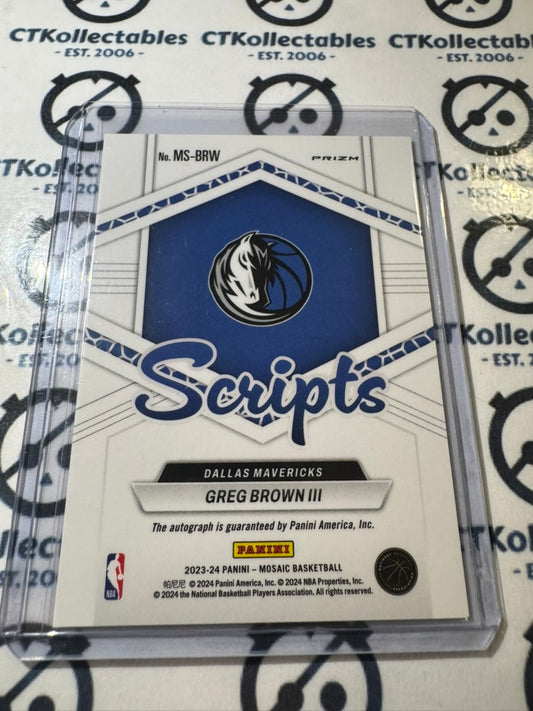 2023-24 NBA Panini Mosaic Greg Brown III Scripts Auto #MS-BRW Dallas