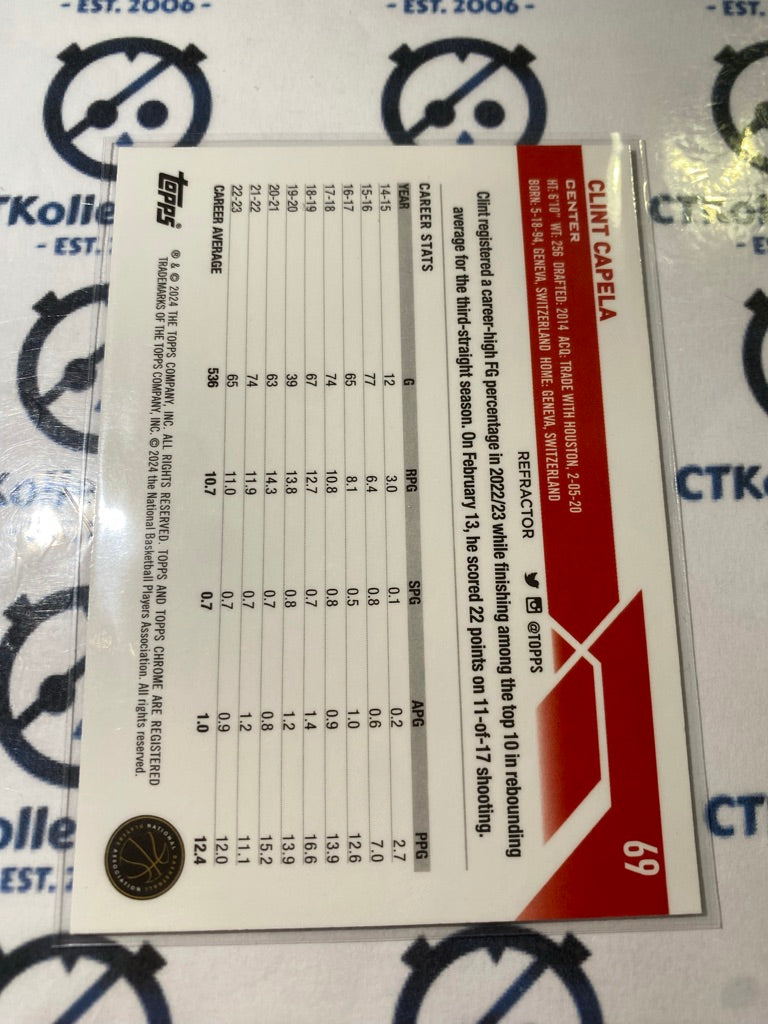 2023/24 Topps NBA Chrome Clint Capela Silver Refractor #69 Hawks