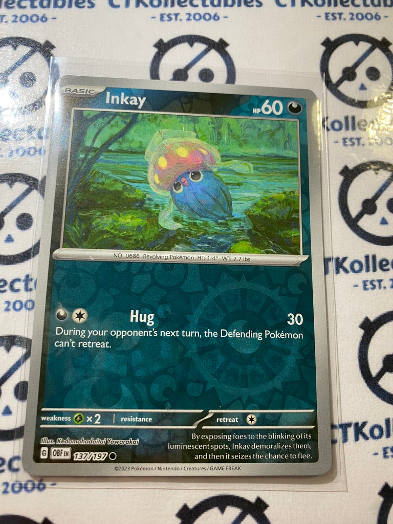 Inkay Reverse Holo #137/197 2023 Obsidian Flames Pokemon Card CTKollectables Inkay Reverse Holo #137/197 2023 Obsidian Flames Pokemon Card CTKollectables