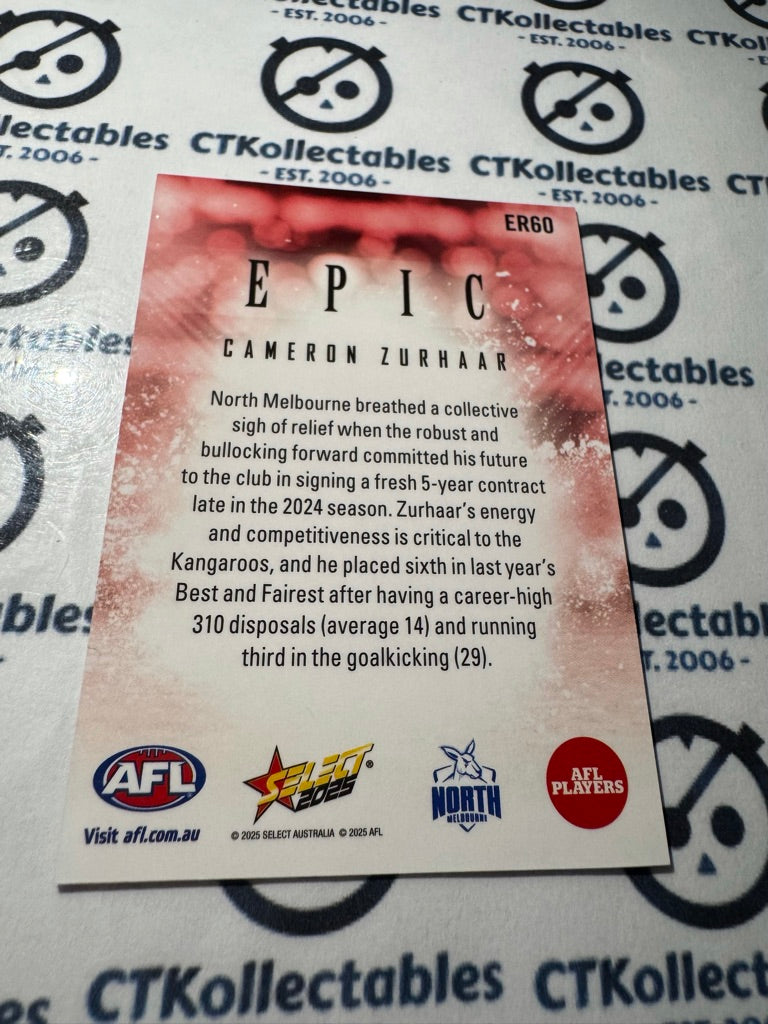 2025 AFL Footy Stars EPIC Cameron Zurhaar #ER60 Kangaroos