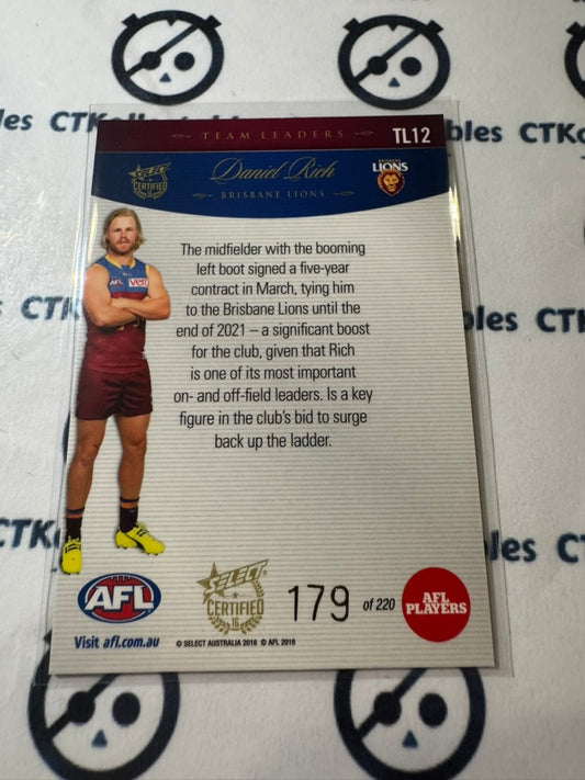 2016 AFL Select Certified Daniel Rich #179/220 Team Leaders #TL12 Lions