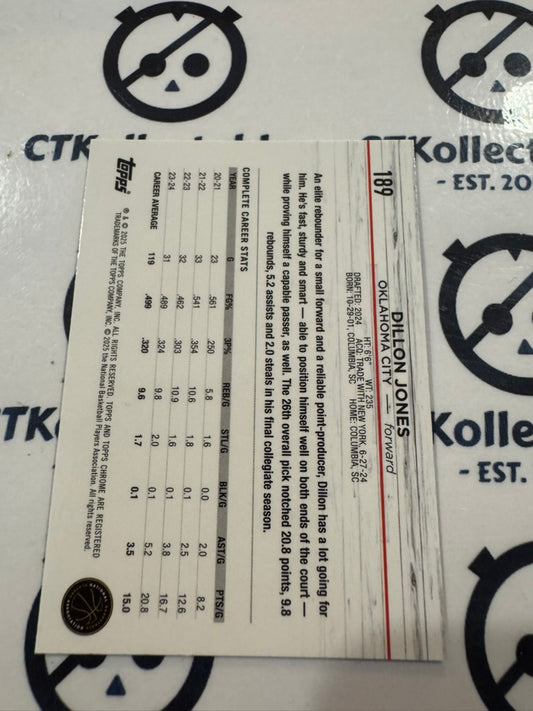 2024/25 Topps NBA Chrome Dillon Jones Rookie Base #189 OKC