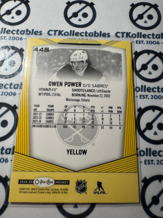 2024-25 O-Pee-Chee Hockey YELLOW BORDER #445 Owen Power Buffalo Sabres