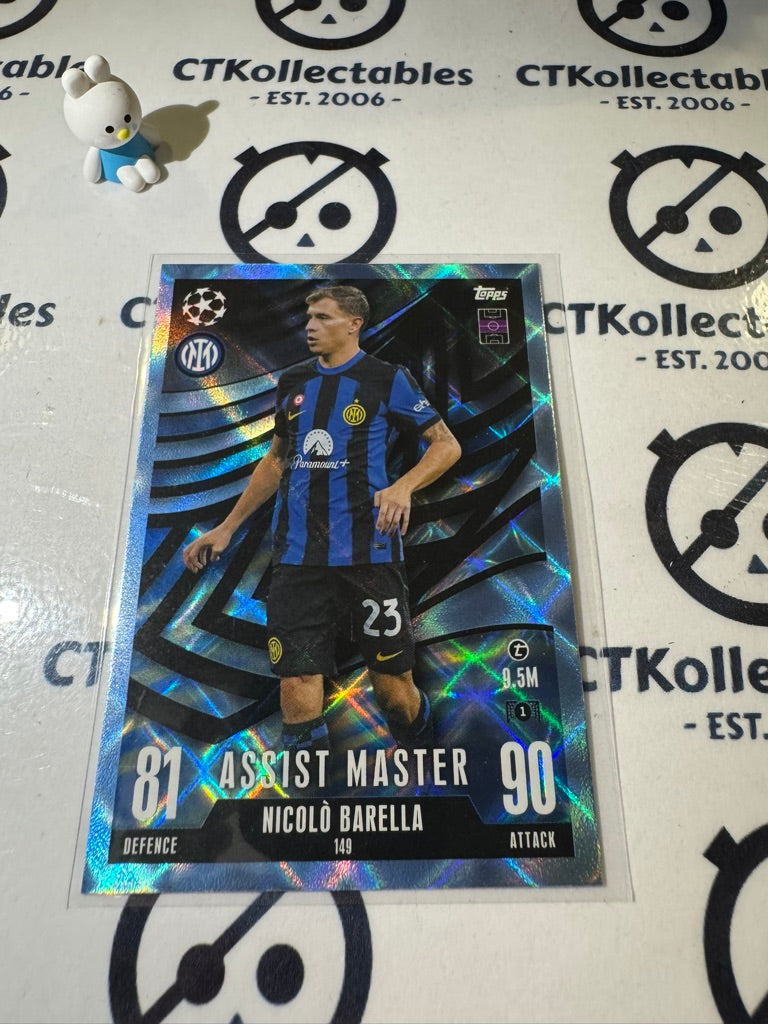 2023-24 TOPPS MATCH ATTAX NICOLO BARELLA ASSIST MASTER CRYSTAL BLUE #149