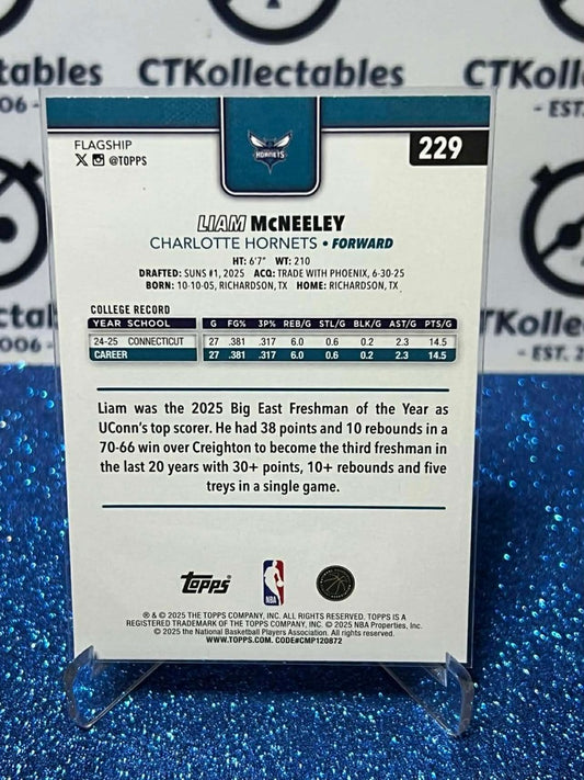 2025-26 Topps Flagship Rookie card #229 Liam McNeeley Charlotte Hornets RC