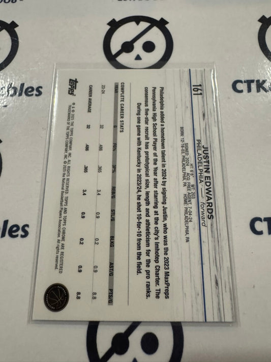 2024/25 Topps NBA Chrome Justin Edwards Rookie Base #161 76ers