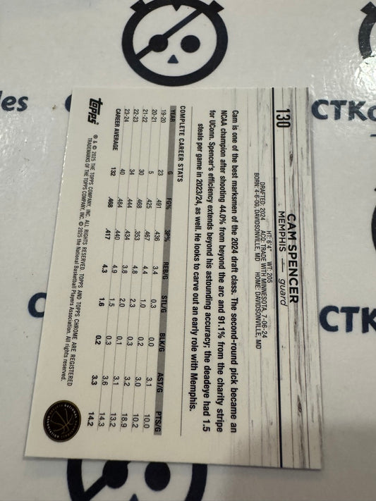 2024/25 Topps NBA Chrome Cam Spencer Rookie Base #130 Memphis