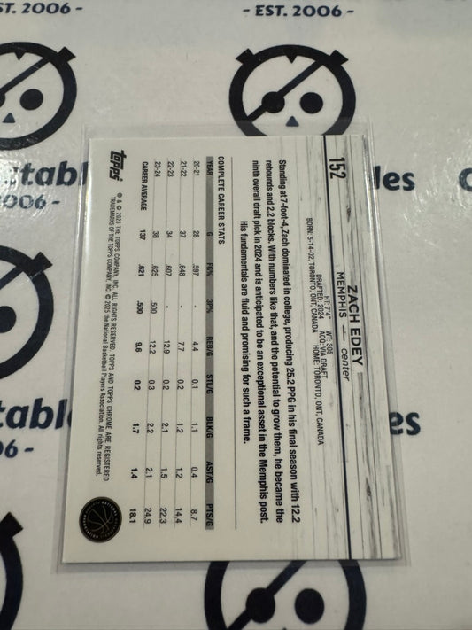 2024/25 Topps NBA Chrome Zach Edey Rookie Base #152 Memphis