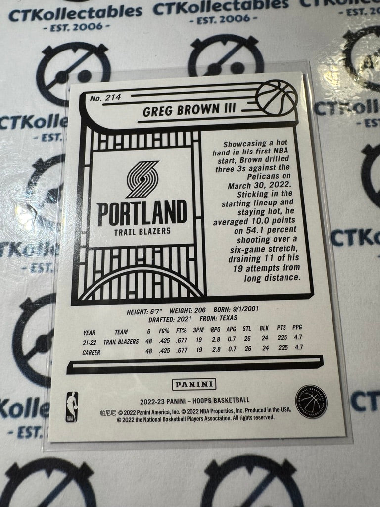2022/23 Panini NBA Hoops Greg Brown III Teal Explosion #214 Portland