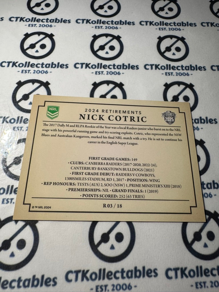 2025 NRL Traders Retirements R 03 / 18 RAIDERS NICK COTRIC