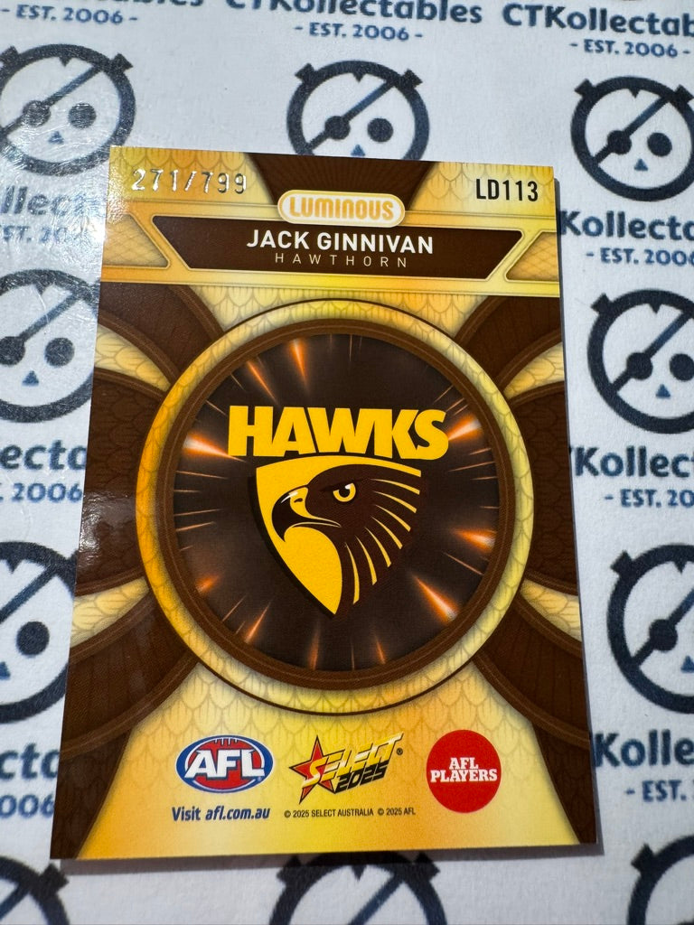 2025 AFL Footy Stars Luminous Jack Ginnivan Dragon Scales #271/799 Hawks