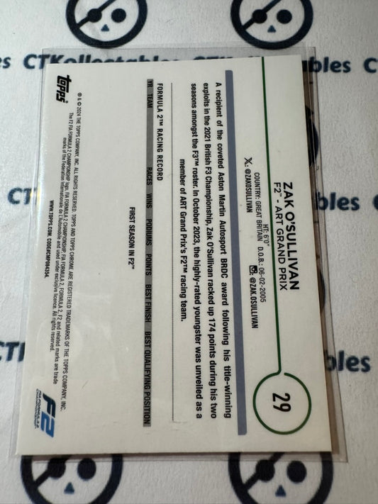 2024 Topps Chrome F1 Future Stars Zak o' Sullivan #29 F2