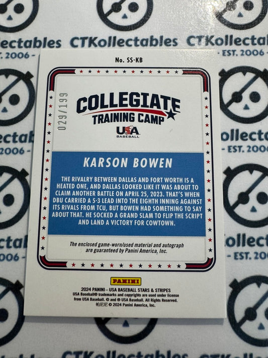 2024 Panini USA Stars & Stripes Karson Bowen Relic Auto #029/199 SS-KB