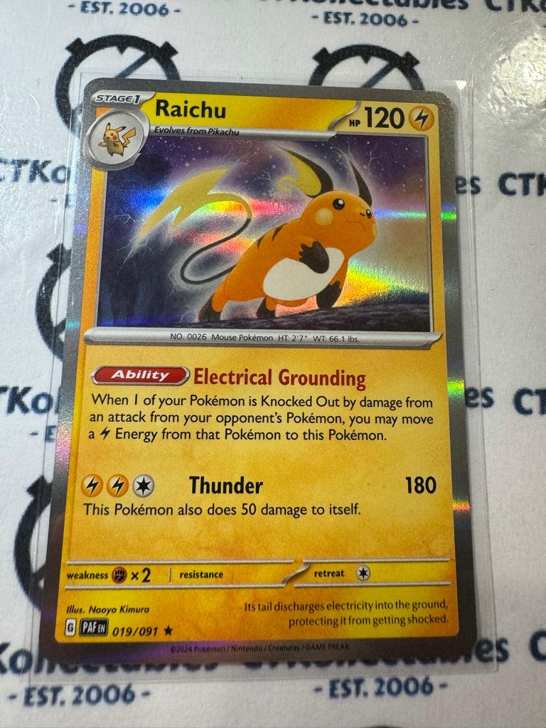 Raichu Holo Rare #019/091 2024 Paldean Fates Pokemon Card CTKollectables Raichu Holo Rare #019/091 2024 Paldean Fates Pokemon Card CTKollectables