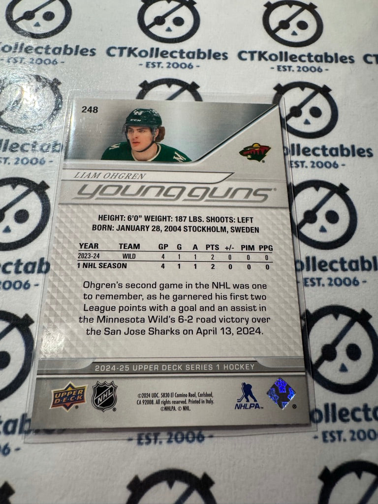 2024-25 Upper Deck Hockey Series 1 Young Guns Liam Ohgren #248 Wild