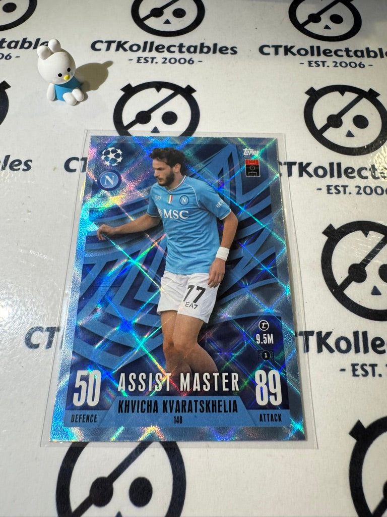 2023-24 TOPPS MATCH ATTAX KHVICHA KVRATSKHELIA ASSIST MASTER CRYSTAL BLUE #148