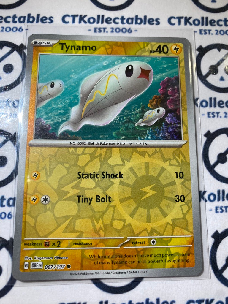 Tynamo Reverse Holo #067/197 2023 Obsidian Flames Pokemon Card CTKollectables Tynamo Reverse Holo #067/197 2023 Obsidian Flames Pokemon Card CTKollectables