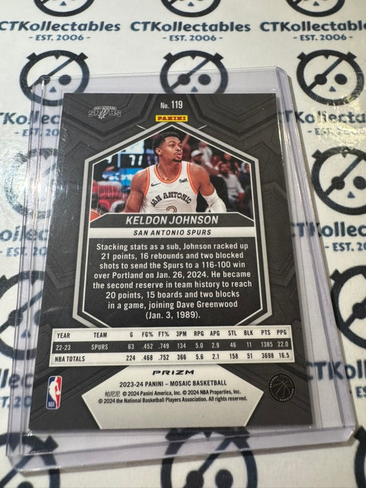 2023-24 NBA Panini Mosaic Keldon Johnson Green Prizm #119 Spurs