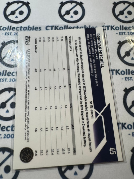 2023-24 NBA Topps Chrome Donovan Mitchell Blue Basketball Refractor #45 Cavs