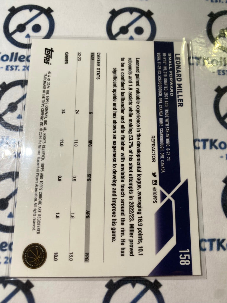 2023/24 Topps NBA Chrome Leonard Miller Rookie RC Silver Refractor #158