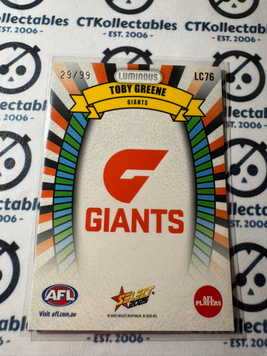 2025 AFL Footy Stars Toby Greene Luminous Carnival #29/99 #LC76 Giants