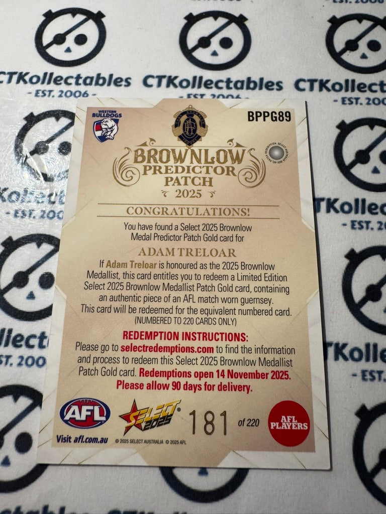 2025 AFL Footy Stars Brownlow Predictor Patch Adam Treloar #181/220 Bulldogs