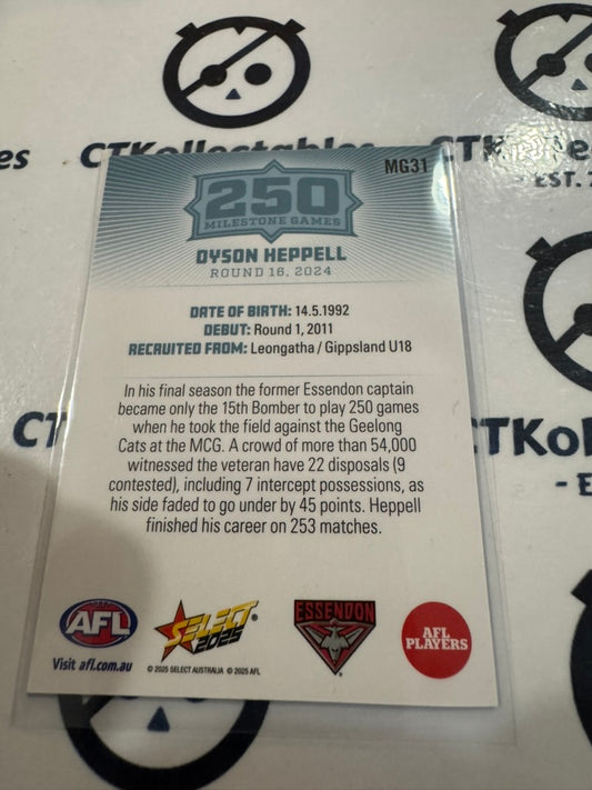 2025 AFL Footy Stars Milestone Dyson Heppell MG31 Bombers