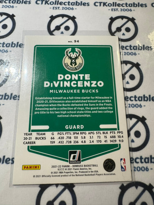 2021-22 NBA Donruss Donte DiVincenzo Green Laser #94 Bucks
