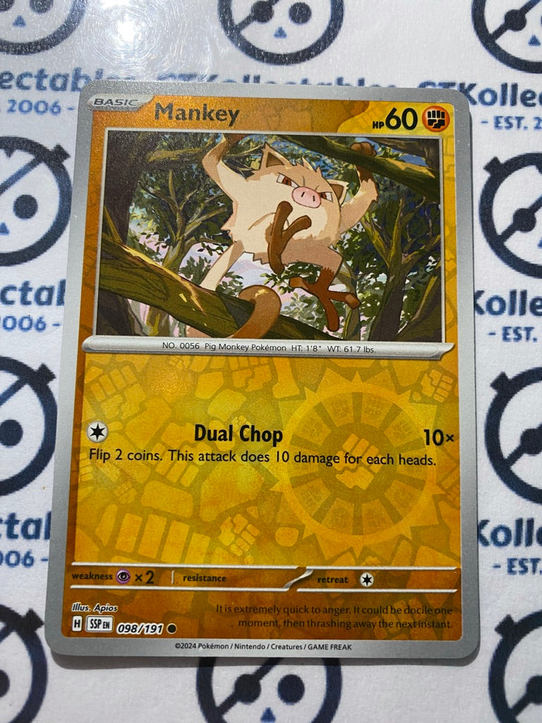 Mankey Reverse Holo #098/191 Surging Sparks Pokémon TCG 2024