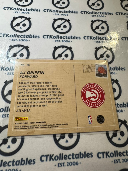 2022-23 NBA Panini Hoops Aj Griffin Rookie Greetings Snow #16 Hawks