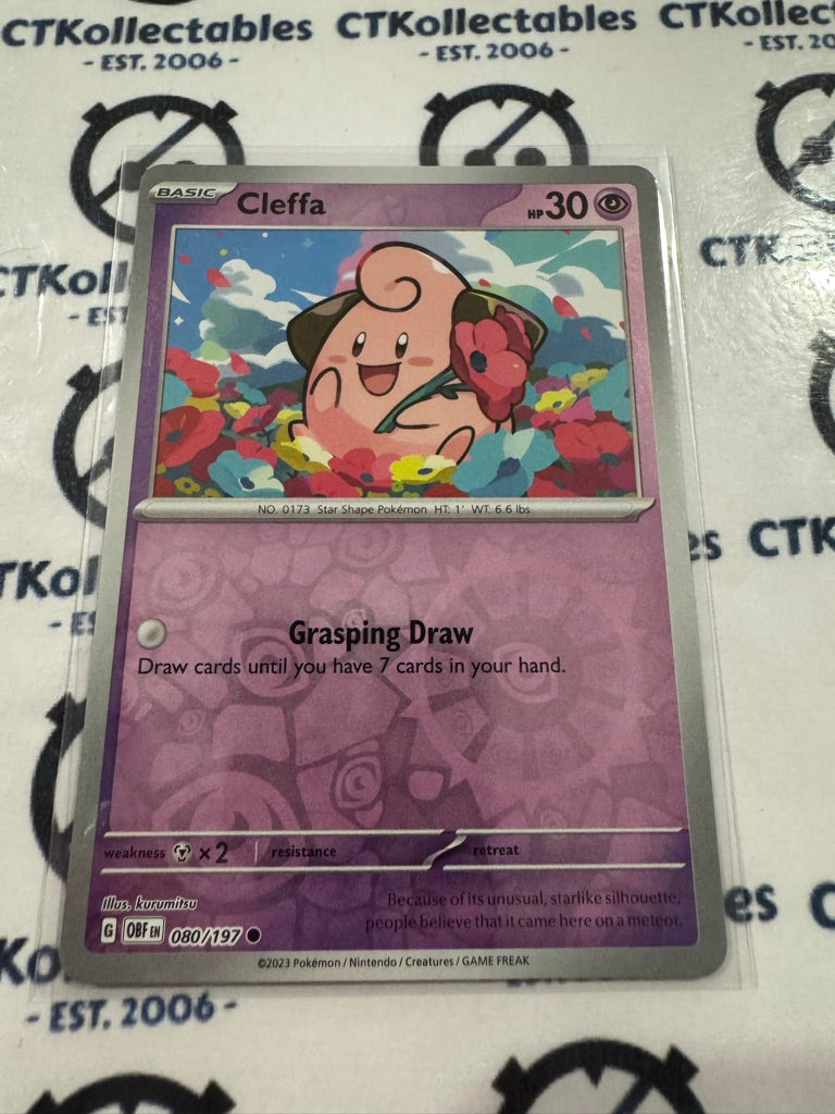 Cleffa Reverse Holo #080/197 2023 Obsidian Flames Pokemon Card