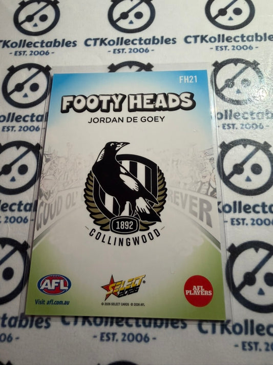 2026 Select AFL Footy Stars Footy Heads Jordan De Goey Magpies