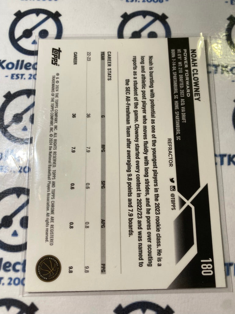 2023/24 Topps NBA Chrome Noah Clowney Rookie RC Silver Refractor #180 Nets